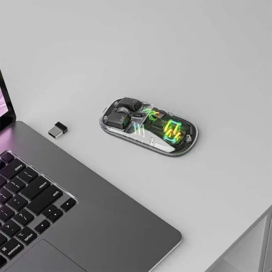 Porodo Transparent Dual-Mode Wireless Mouse Rgb Light And Magnetic Cover